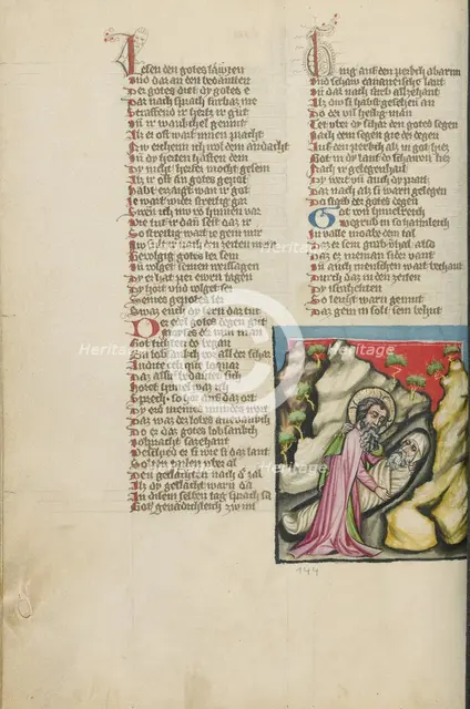 God Burying Moses; Weltchronik, about 1400-1410. Creator: Unknown.