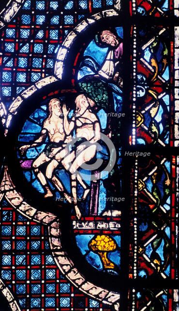 God confronts Adam and Eve, stained glass, Chartres Cathedral, France, 1205-1215. Artist: Unknown