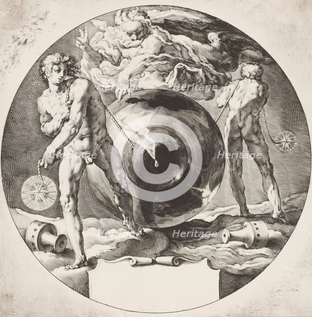 God creates heaven and earth from a sphere representing unformed chaos. From the series The Creatio