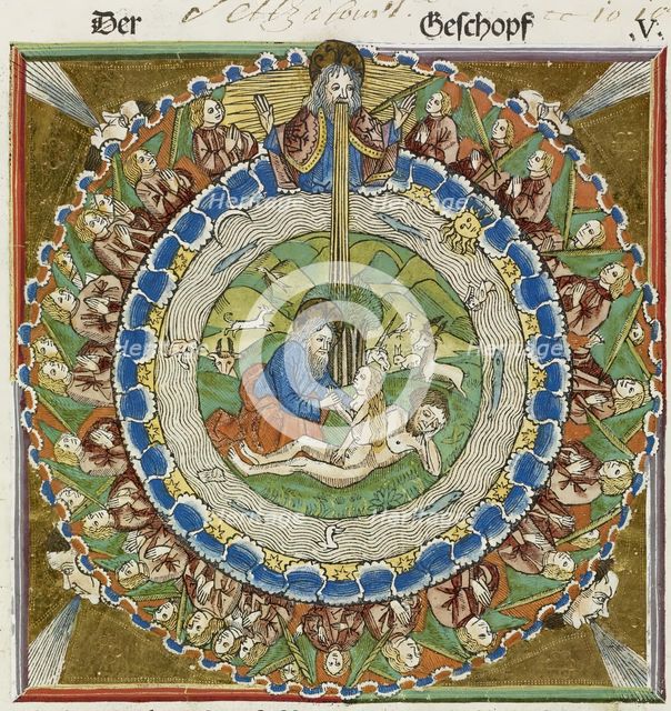 God creating Eve from Adam's rib, 1483.  Creator: Unknown.