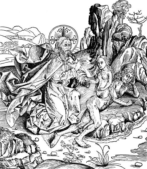 God creating Eve from Adam's rib, 1493. Artist: Unknown