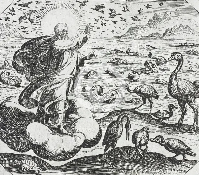 God Creating the Birds and the Fish, c1600. Creator: Antonio Tempesta.