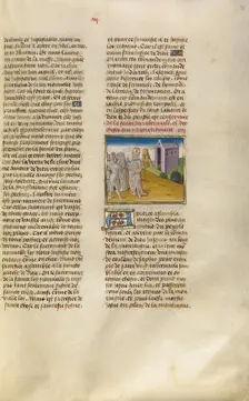 God Instructing Moses on the Building of the Ark of the Covenant; Miroir Historial, about 1475. Creator: Unknown