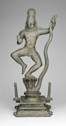 God Krishna Dancing on the Head of the Snake Demon Kaliya (Kaliyadamana), 14th century. Creator: Unknown