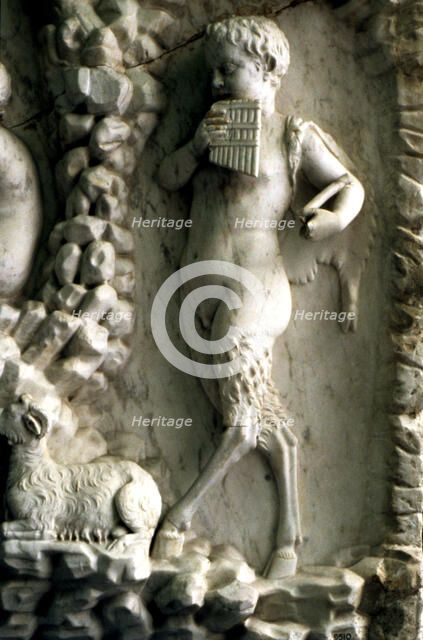 God Pan as a child playing the flute, fragment of the relief in Amalthea fountain.
