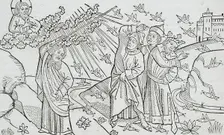 God Sends the Locusts to Egypt (recto); God Sends Hail to Egypt (verso), published 1483. Creator: Unknown