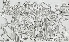 God Sends the Locusts to Egypt (recto); God Sends Hail to Egypt (verso), published 1483. Creator: Unknown