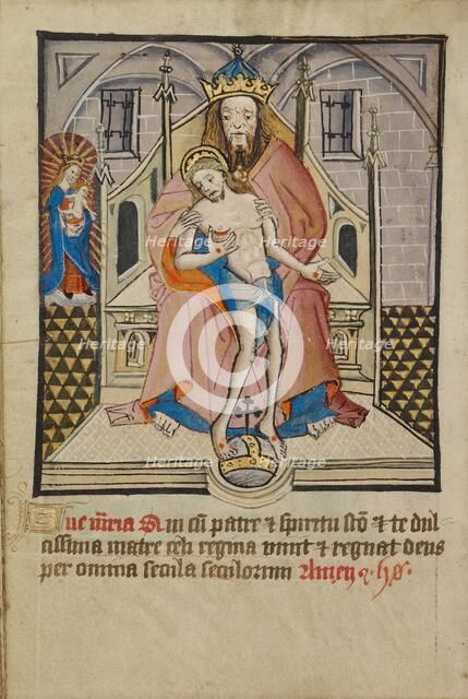 God the Father and Son with the Virgin; Illustrated Vita Christi..., about 1480-1490. Creator: Unknown.