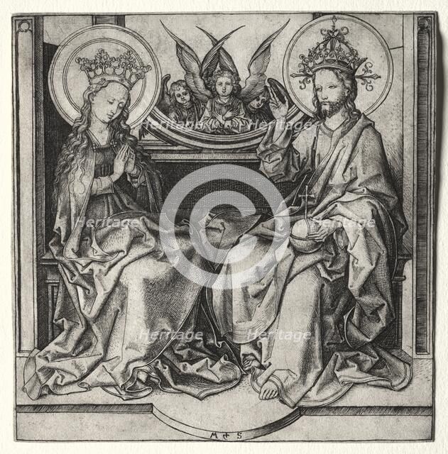 God the Father and the Blessed Virgin Enthroned Attended by Angels, c. 1480-90. Creator: Martin Schongauer (German, c.1450-1491).