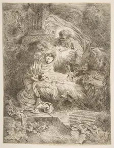 God the Father observing the Virgin and Child, angels to the right, ca. 1645-47. Creator: Giovanni Benedetto Castiglione