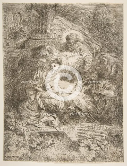 God the Father observing the Virgin and Child, angels to the right, ca. 1645-47. Creator: Giovanni Benedetto Castiglione.