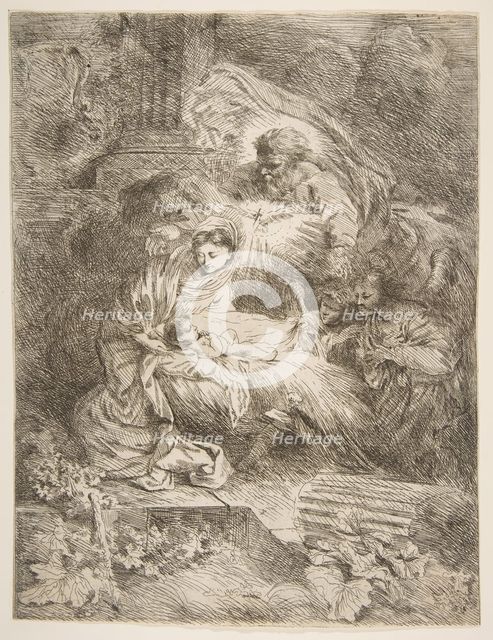 God the Father observing the Virgin and Child, angels to the right, ca. 1645-47. Creator: Giovanni Benedetto Castiglione.