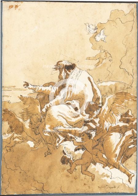 God the Father Seated in Clouds Surrounded by Angels and Putti, 1753/1759. Creator: Giovanni Battista Tiepolo.