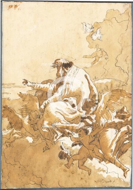 God the Father Seated in Clouds Surrounded by Angels and Putti, 1753/1759. Creator: Giovanni Battista Tiepolo.