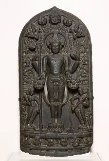 God Vishnu with Goddesses Lakshmi and Sarasvati, Pala period, 10th/12th century. Creator: Unknown