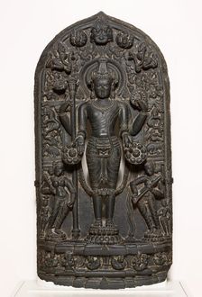 God Vishnu with Goddesses Lakshmi and Sarasvati, Pala period, 10th/12th century. Creator: Unknown