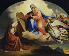 God writing the Ten Commandments to Moses on two stone tablets on Mount Sinai, 1835. Creator: Joseph von Fuhrich