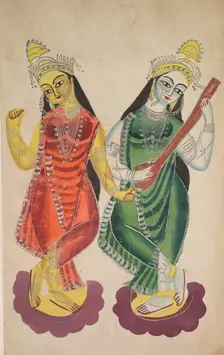 Goddesses Lakshmi and Sarasvati, 1800s. Creator: Unknown