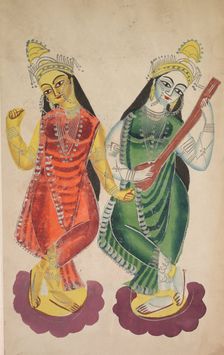 Goddesses Lakshmi and Sarasvati, 1800s. Creator: Unknown