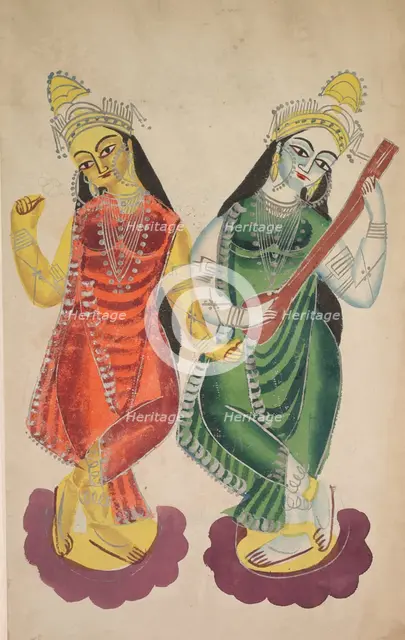 Goddesses Lakshmi and Sarasvati, 1800s. Creator: Unknown.