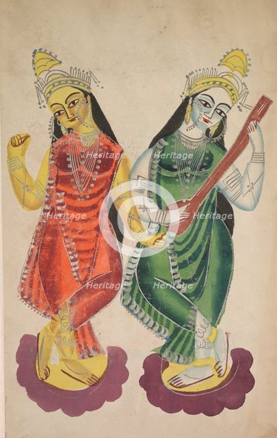 Goddesses Lakshmi and Sarasvati, 1800s. Creator: Unknown.