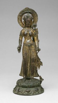 Goddess Green Tara Standing with Hand in Gesture of Gift-Giving (varadamudra), 10th century. Creator: Unknown