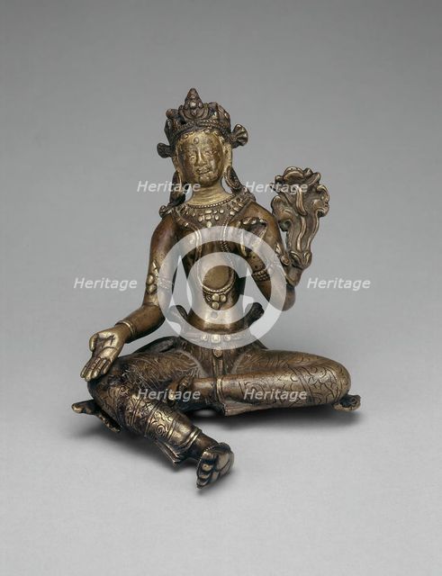 Goddess Green Tara Seated with Hand in Gesture of Gift Giving (Varadamudra), 16th century. Creator: Unknown.