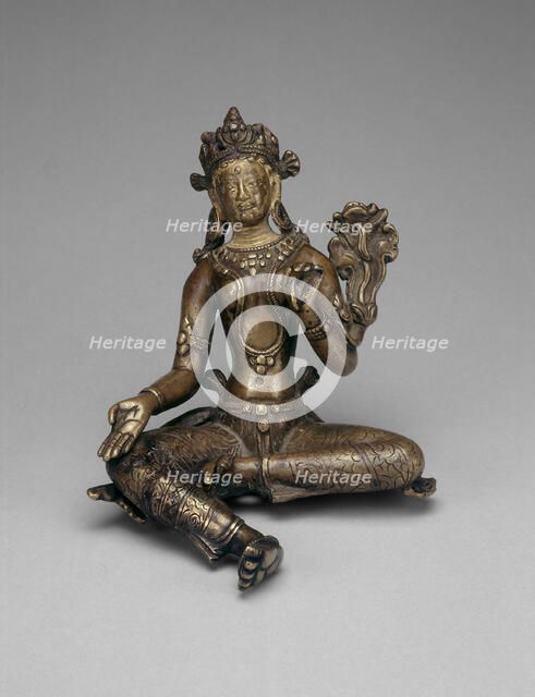 Goddess Green Tara Seated with Hand in Gesture of Gift Giving (Varadamudra), 16th century. Creator: Unknown.