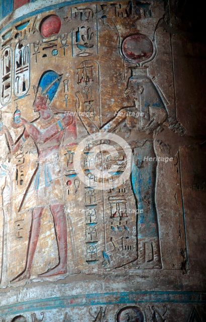 Goddess Isis with King Tuthmosis III, Ancient Egyptian, 15th century BC. Artist: Unknown
