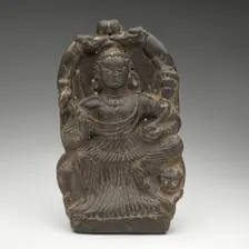 Goddess of Abundance Enthroned on Lion and Lustrated by Elephants, 7th/8th century. Creator: Unknown