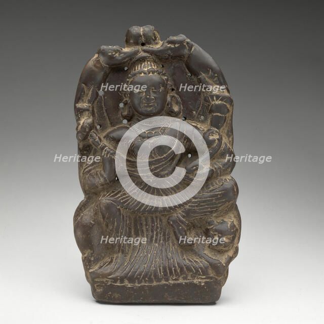 Goddess of Abundance Enthroned on Lion and Lustrated by Elephants, 7th/8th century. Creator: Unknown.