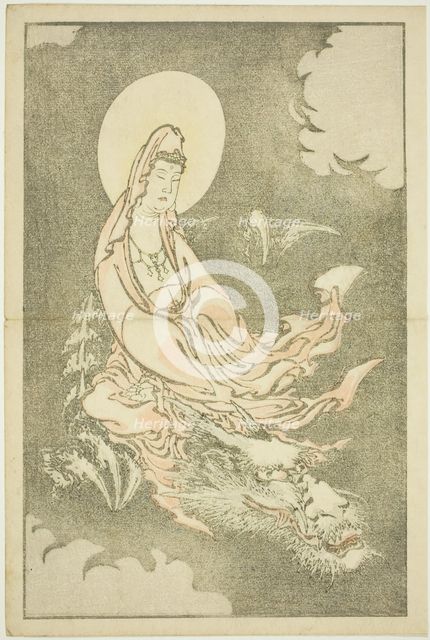 Goddess Riding a Dragon, from The Picture Book of Realistic Paintings of Hokusai..., c. 1814. Creator: Hokusai.