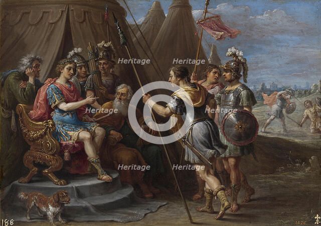 Godfrey and the council listen to the demand of Armida, 1628-1630. Creator: Teniers, David, the Younger (1610-1690).