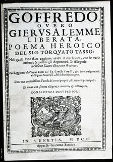 Goff'G'Goffredo overo Gerusalemme liberata cover of the heroic poem of 1609-1611. Creator: Tasso, Torcuato (1544-1595)