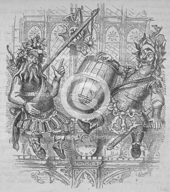 Gog and Magog with a barrel, 1840. Artist: Ebenezer Landells