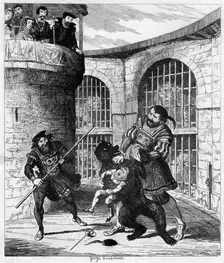 Gog extricating Xit from the bear in the Lions Tower, 1840. Artist: George Cruikshank