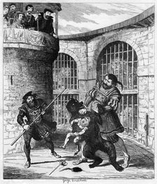 Gog extricating Xit from the bear in the Lions Tower, 1840. Artist: George Cruikshank