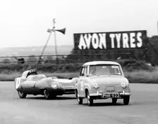 Goggomobil microcar competing in a 6 hour relay race at Silverstone, Northamptonshire, 1957. Creator: Unknown