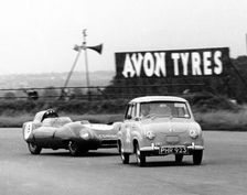 Goggomobil microcar competing in a 6 hour relay race at Silverstone, Northamptonshire, 1957. Creator: Unknown