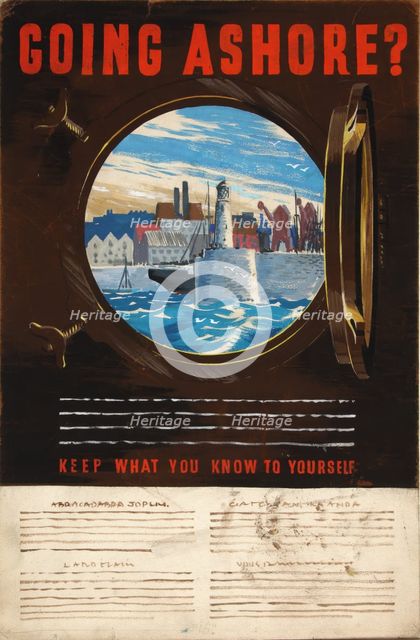 'Going ashore? Keep what you know to yourself', World War II poster, between 1939 and 1946. Creators: Central Office of Information, Unknown.