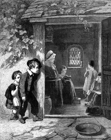"Going To School," by T. Webster, R.A., in the National Gallery..., South Kensington, 1864. Creator: W Thomas