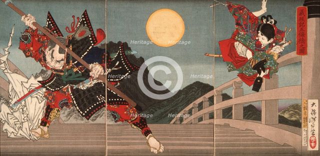 Gojo Bridge, an Episode from the Life of Yoshitsune, 1881. Creator: Tsukioka Yoshitoshi.