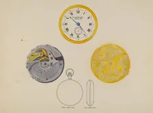 Gold Watch with Frame and Case, c. 1936. Creator: Harry G Aberdeen