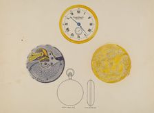 Gold Watch with Frame and Case, c. 1936. Creator: Harry G Aberdeen
