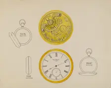 Gold Watch and Frame, c. 1936. Creator: Harry G Aberdeen