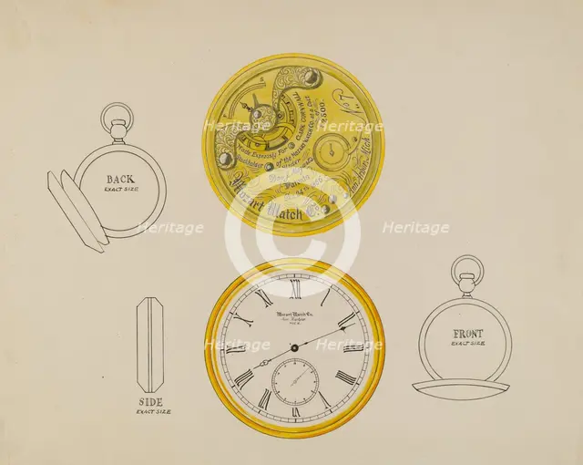 Gold Watch and Frame, c. 1936. Creator: Harry G Aberdeen.