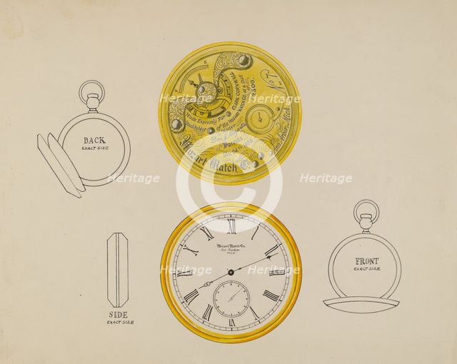 Gold Watch and Frame, c. 1936. Creator: Harry G Aberdeen.