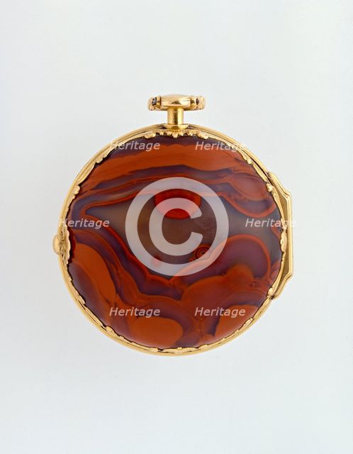 Gold and agate pair-cased verge watch, c1760. Artists: Francis Perigal, Stephen Goujon.