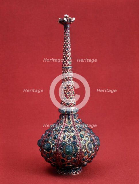 Gold and enamel flask with emeralds, Indian, 17th century. Artist: Unknown