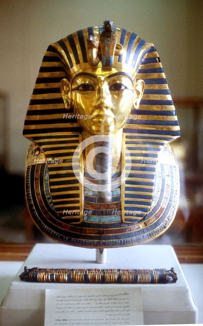 Gold and lapis lazuli funerary mask of Tutankamun, King of Egypt, mid 14th century BC. Artist: Unknown